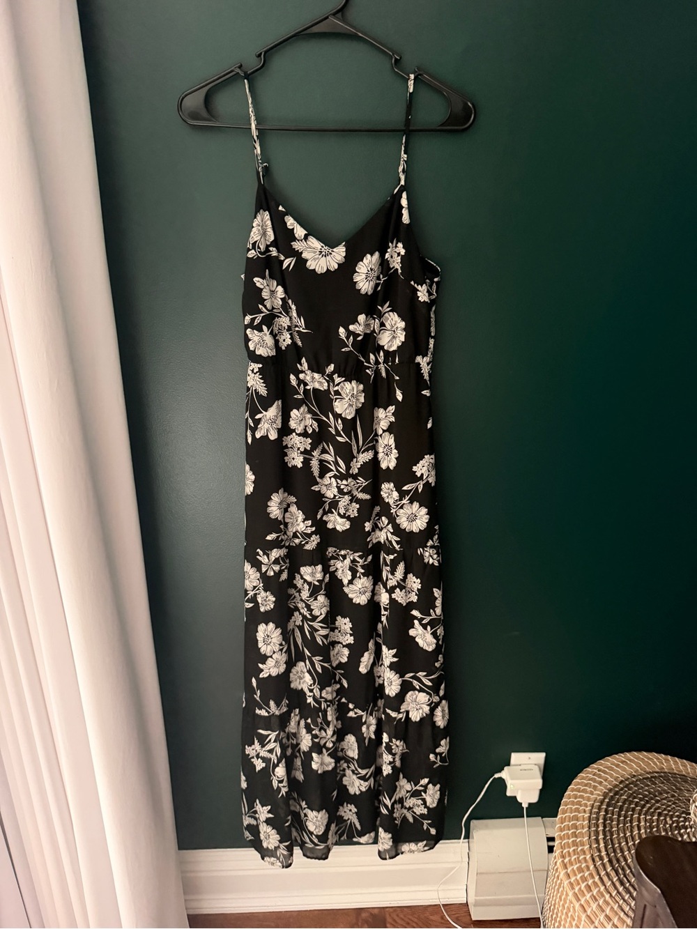 J. Crew Black and White Floral Slip Maxi Dress